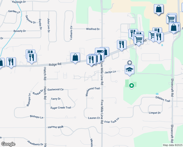 map of restaurants, bars, coffee shops, grocery stores, and more near 700 Royal Sunset Drive in Webster