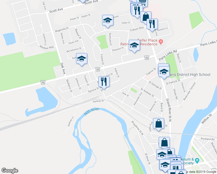 map of restaurants, bars, coffee shops, grocery stores, and more near 6 Brydges Street in Brant