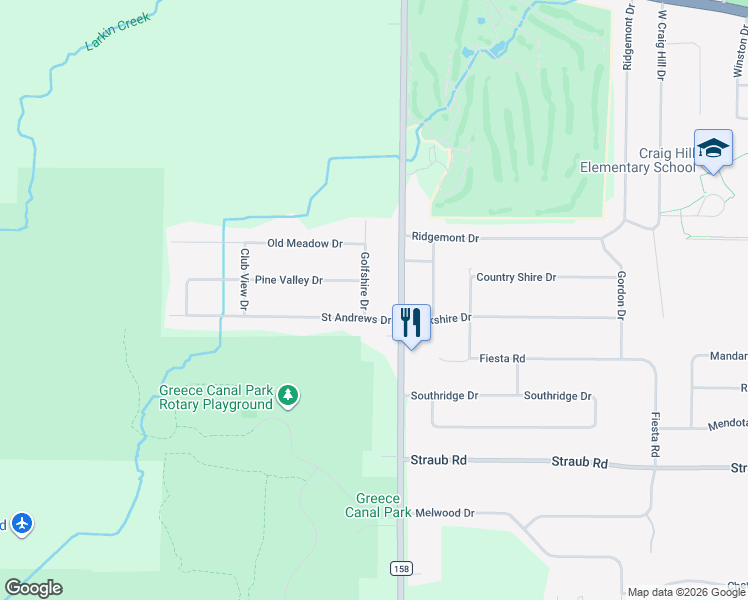 map of restaurants, bars, coffee shops, grocery stores, and more near 28 Golfshire Drive in Rochester