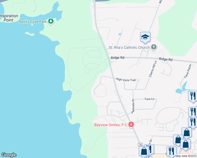 map of restaurants, bars, coffee shops, grocery stores, and more near 1028 High Vista Trail in Webster