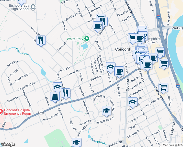 map of restaurants, bars, coffee shops, grocery stores, and more near 5 Tahanto Street in Concord