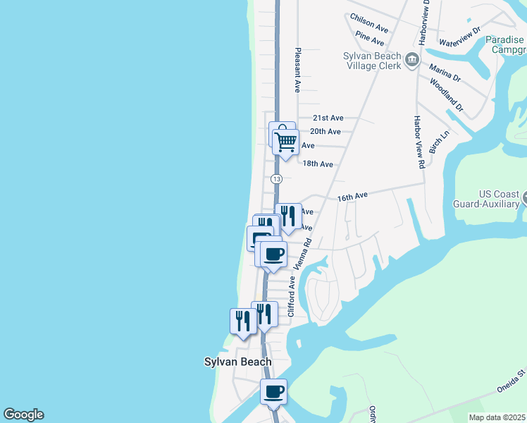 map of restaurants, bars, coffee shops, grocery stores, and more near 100 15th Avenue in Blossvale