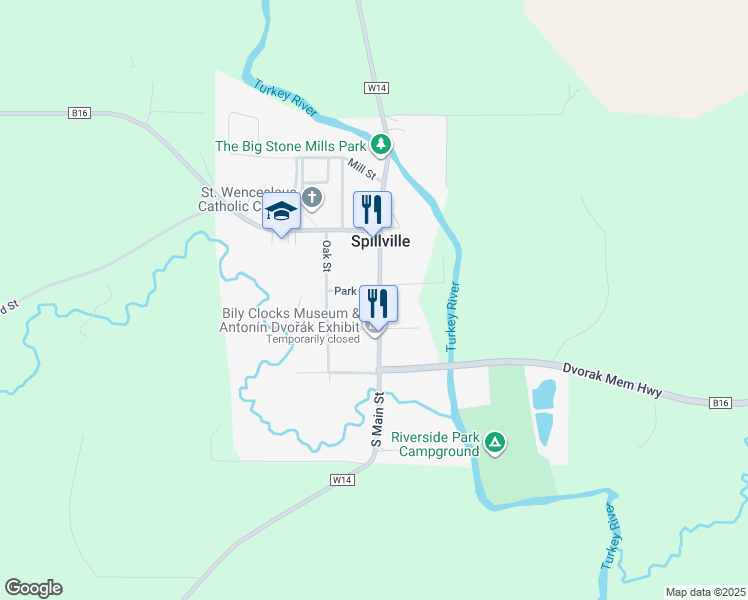 map of restaurants, bars, coffee shops, grocery stores, and more near 213 South Main Street in Calmar