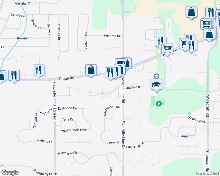 map of restaurants, bars, coffee shops, grocery stores, and more near 700 Royal Sunset Drive in Webster