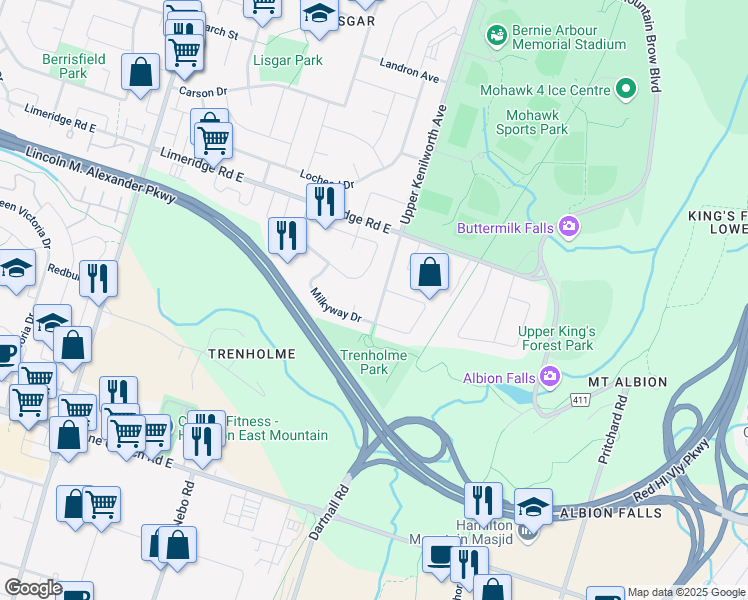 map of restaurants, bars, coffee shops, grocery stores, and more near 990 Upper Kenilworth Avenue in Hamilton