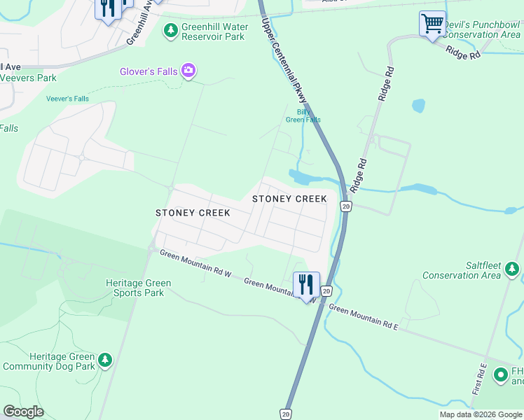 map of restaurants, bars, coffee shops, grocery stores, and more near Sherway Avenue in Hamilton