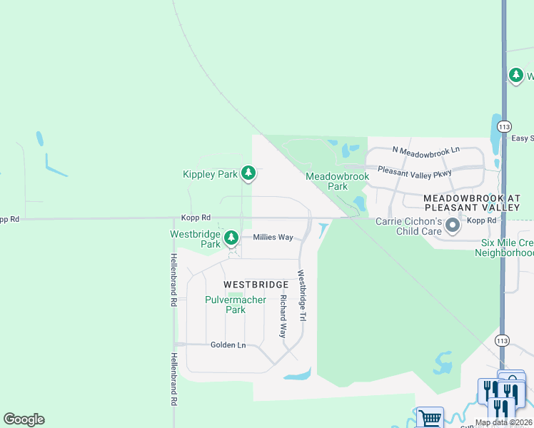 map of restaurants, bars, coffee shops, grocery stores, and more near 6278 Kopp Road in Waunakee