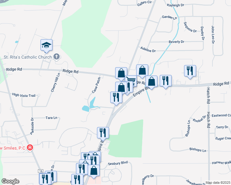 map of restaurants, bars, coffee shops, grocery stores, and more near 1061 Gravel Road in Webster