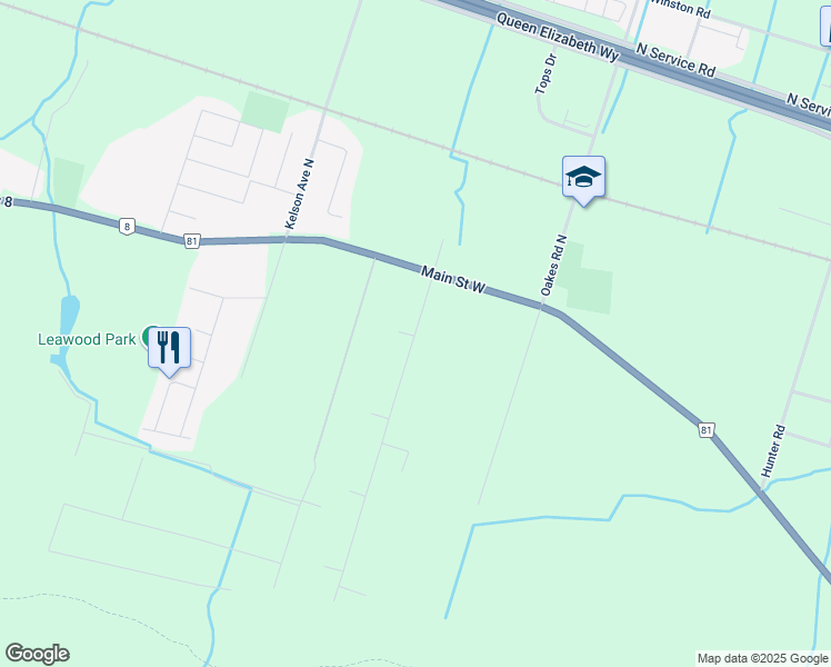map of restaurants, bars, coffee shops, grocery stores, and more near 63 Cline Mountain Road South in Grimsby