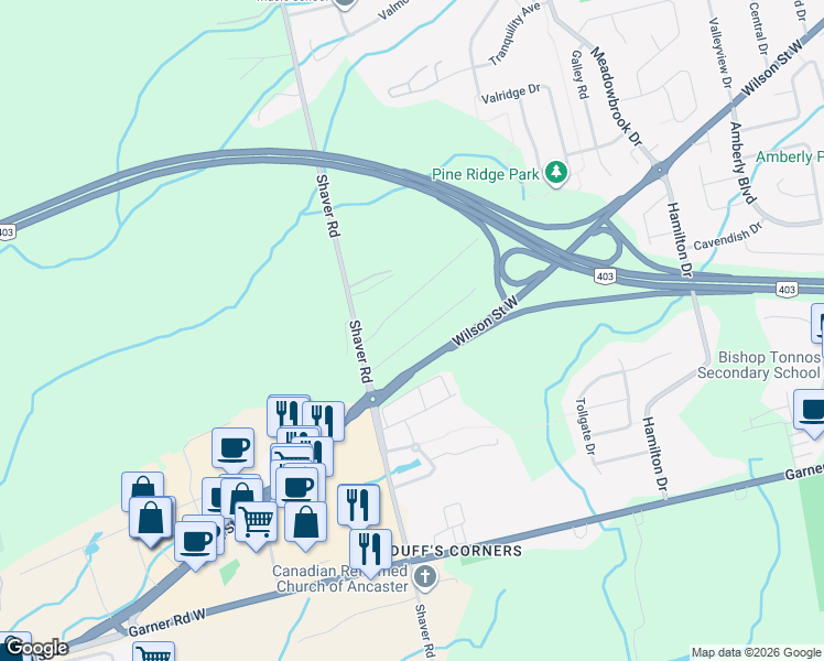 map of restaurants, bars, coffee shops, grocery stores, and more near 57 Cesar Place in Hamilton