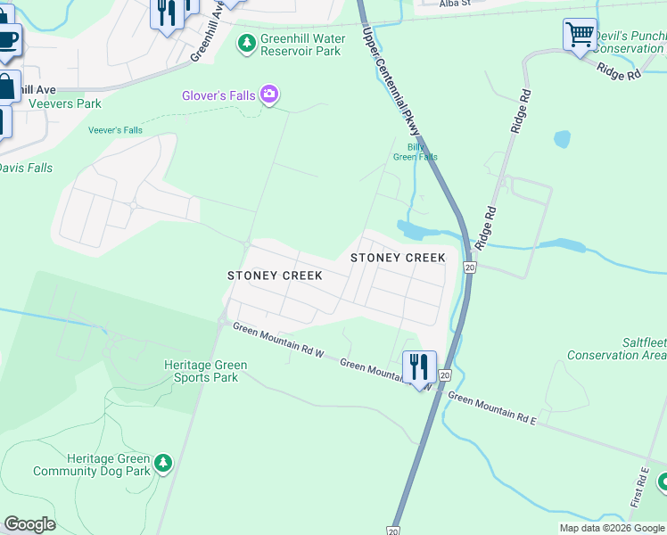 map of restaurants, bars, coffee shops, grocery stores, and more near 112 Bradshaw Drive in Hamilton