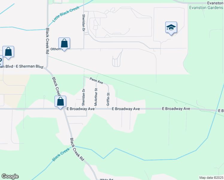 map of restaurants, bars, coffee shops, grocery stores, and more near 2712 Griffin Street in Muskegon