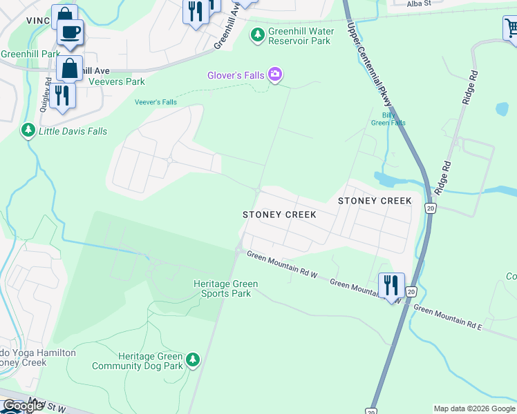 map of restaurants, bars, coffee shops, grocery stores, and more near 60 Pagebrook Crescent in Hamilton