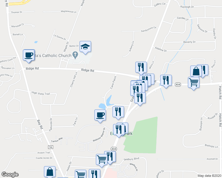 map of restaurants, bars, coffee shops, grocery stores, and more near 1014 Cane Patch in Webster