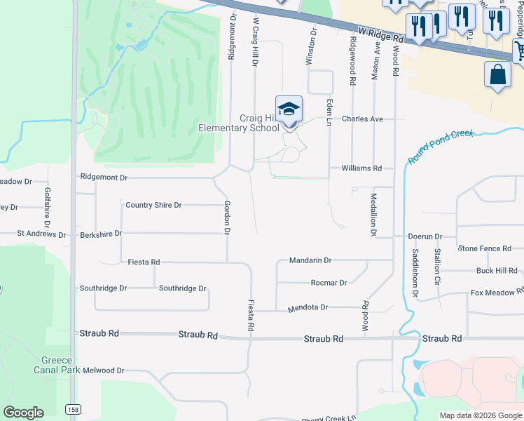 map of restaurants, bars, coffee shops, grocery stores, and more near 107 Briar Hill Drive in Rochester