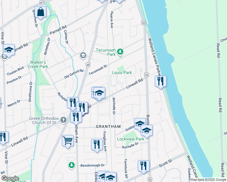 map of restaurants, bars, coffee shops, grocery stores, and more near in St. Catharines
