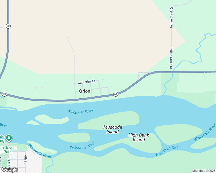 map of restaurants, bars, coffee shops, grocery stores, and more near 22296 Elizabeth Street in Muscoda