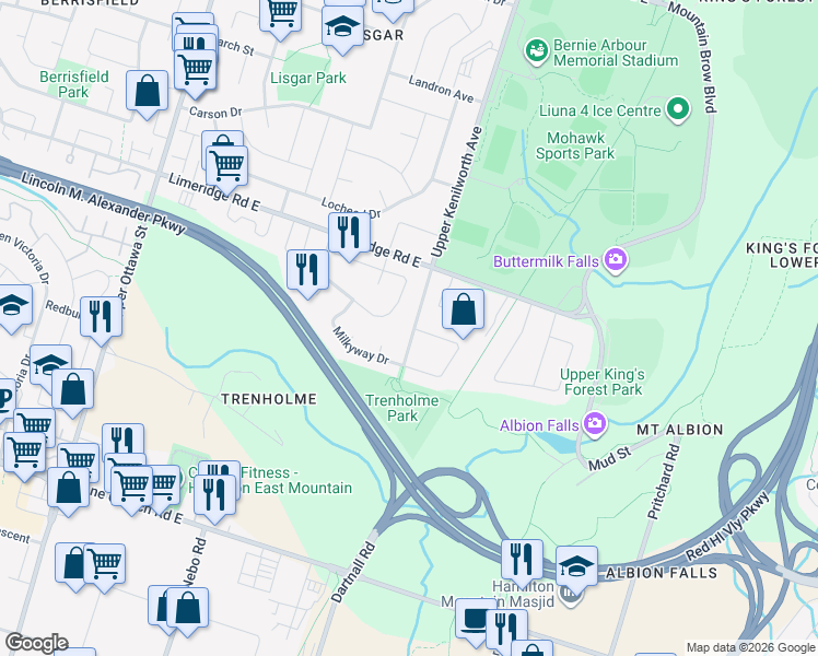 map of restaurants, bars, coffee shops, grocery stores, and more near 978 Upper Kenilworth Avenue in Hamilton