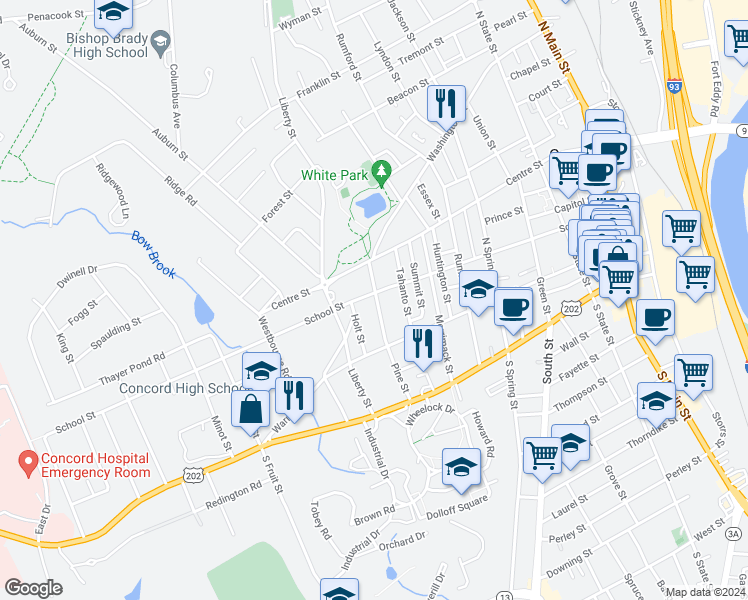 map of restaurants, bars, coffee shops, grocery stores, and more near 14 Holt Street in Concord
