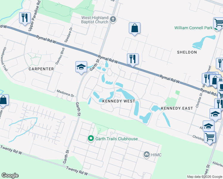 map of restaurants, bars, coffee shops, grocery stores, and more near 5 Jaczenko Terrace in Hamilton