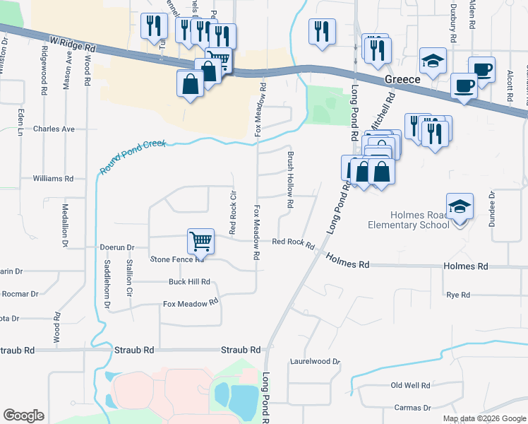 map of restaurants, bars, coffee shops, grocery stores, and more near 15 Gayla Drive in Rochester