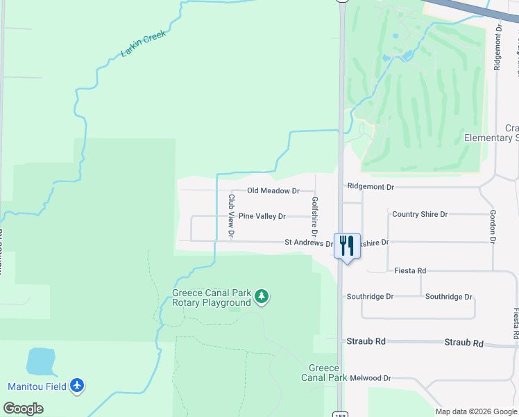 map of restaurants, bars, coffee shops, grocery stores, and more near 147 Old Meadow Drive in Rochester