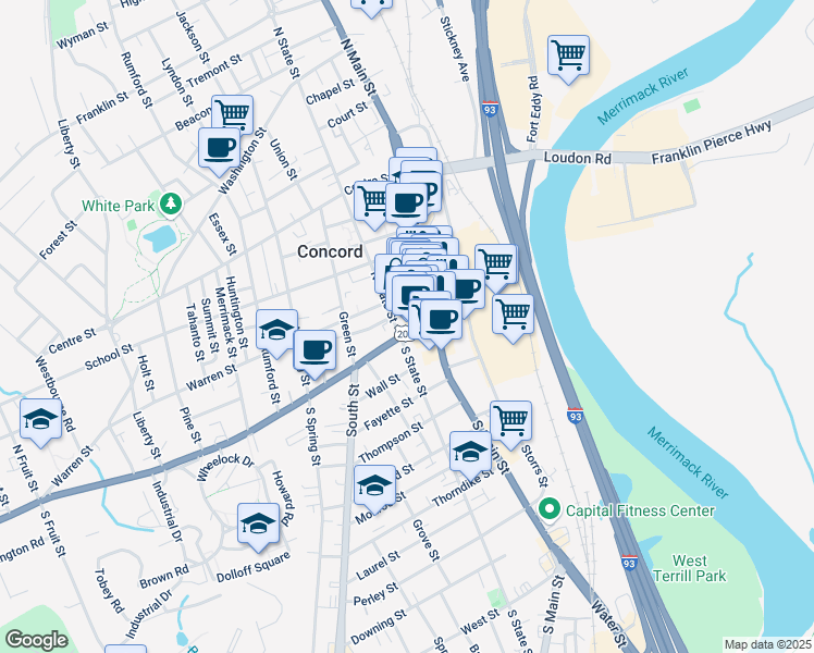 map of restaurants, bars, coffee shops, grocery stores, and more near 5 Market Lane in Concord