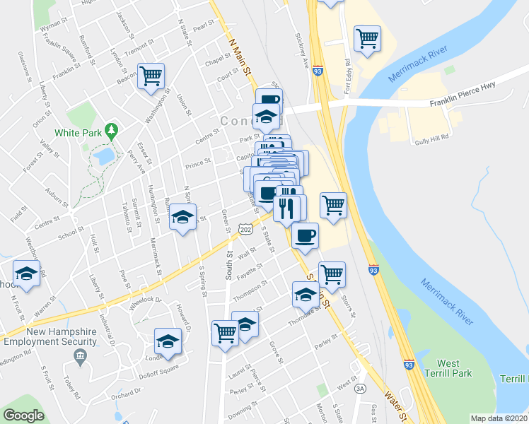 map of restaurants, bars, coffee shops, grocery stores, and more near 5 Market Lane in Concord