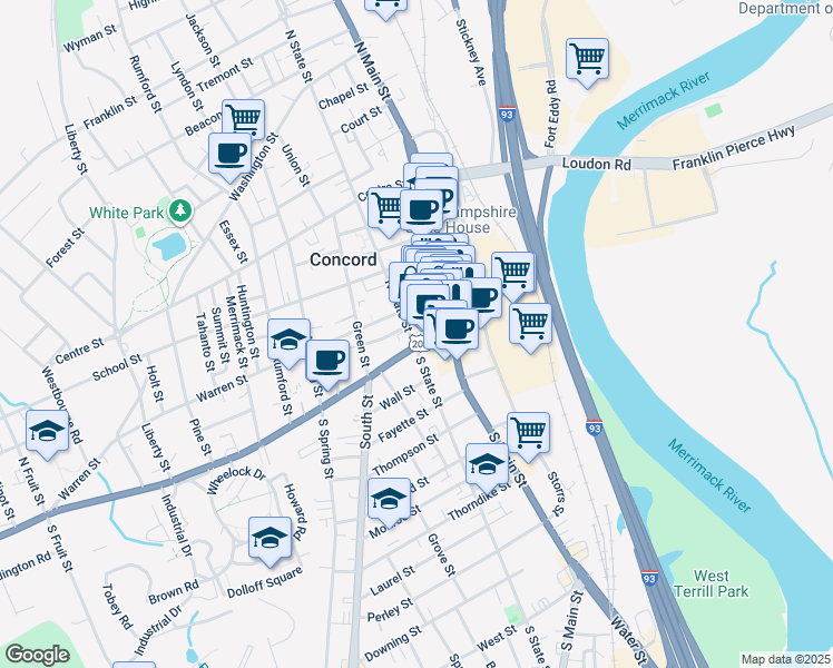 map of restaurants, bars, coffee shops, grocery stores, and more near 5 Market Lane in Concord
