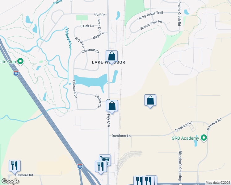 map of restaurants, bars, coffee shops, grocery stores, and more near 6522 Lake Road in Windsor