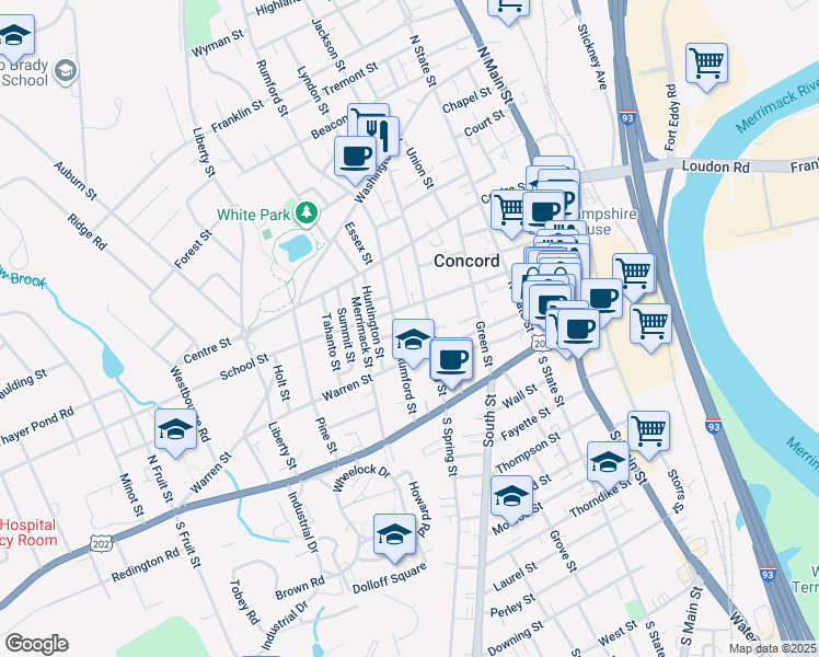 map of restaurants, bars, coffee shops, grocery stores, and more near 8 Short Street in Concord