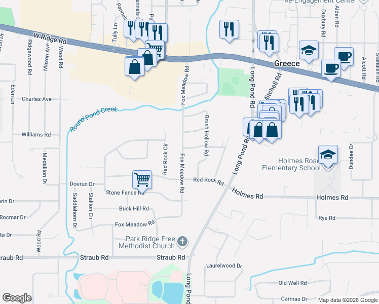 map of restaurants, bars, coffee shops, grocery stores, and more near 15 Gayla Drive in Rochester