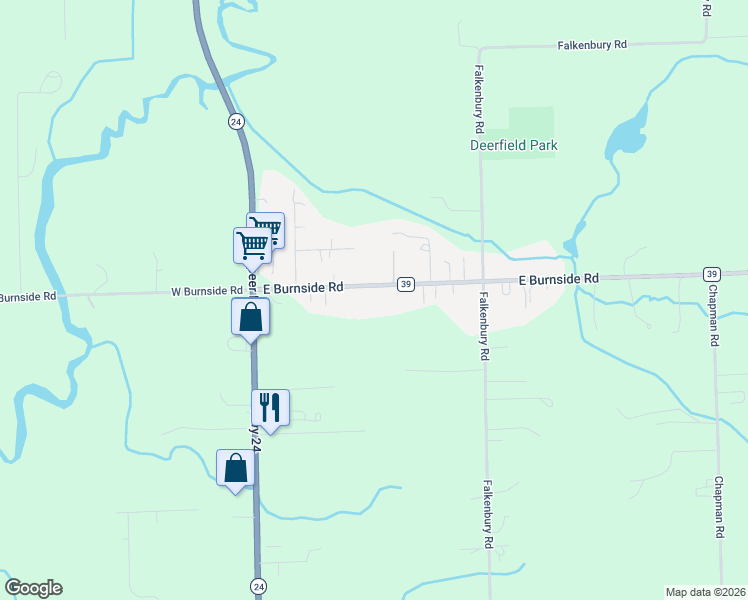 map of restaurants, bars, coffee shops, grocery stores, and more near 100 East Burnside Road in North Branch