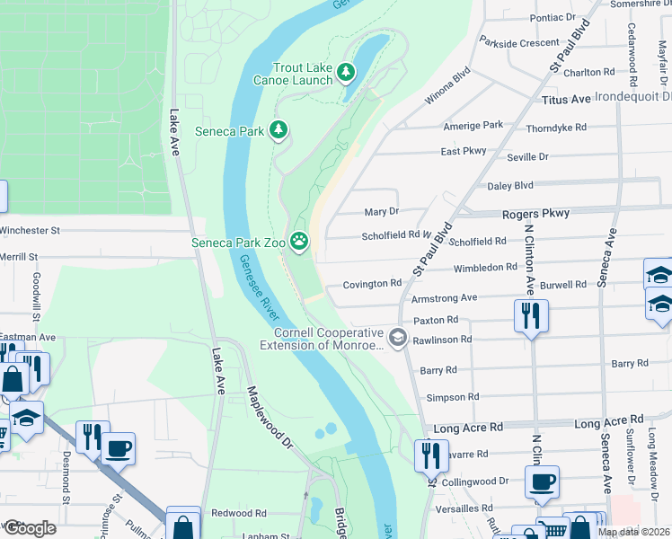 map of restaurants, bars, coffee shops, grocery stores, and more near 37 Maplehurst Road in Rochester