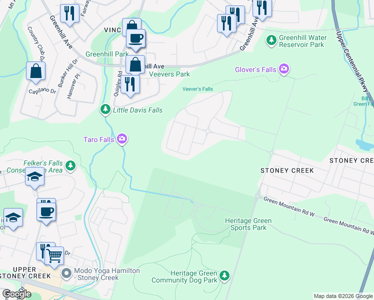 map of restaurants, bars, coffee shops, grocery stores, and more near 60 Cactus Crescent in Hamilton