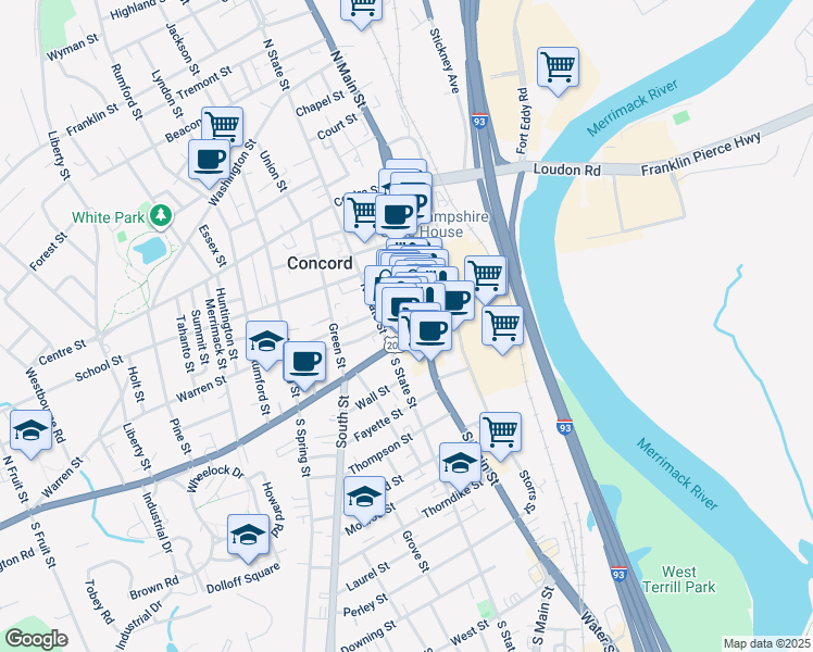 map of restaurants, bars, coffee shops, grocery stores, and more near 5 Market Lane in Concord