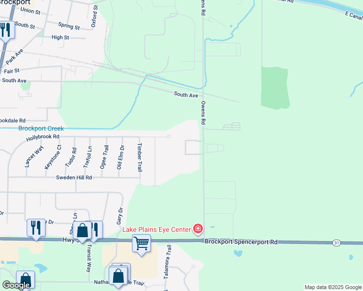 map of restaurants, bars, coffee shops, grocery stores, and more near 253 Hollybrook Road in Brockport
