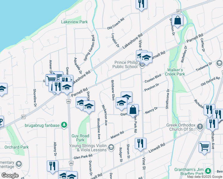 map of restaurants, bars, coffee shops, grocery stores, and more near in St. Catharines