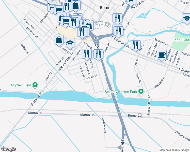 map of restaurants, bars, coffee shops, grocery stores, and more near 498 Massock Ave in Rome