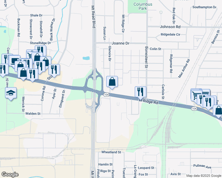 map of restaurants, bars, coffee shops, grocery stores, and more near 2 Glenora Gardens in Rochester