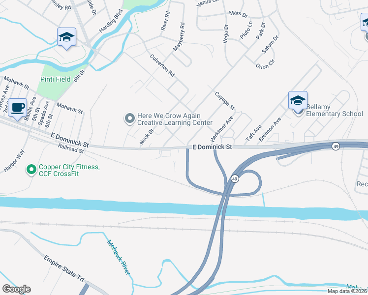 map of restaurants, bars, coffee shops, grocery stores, and more near 1499 E Dominick St in Rome