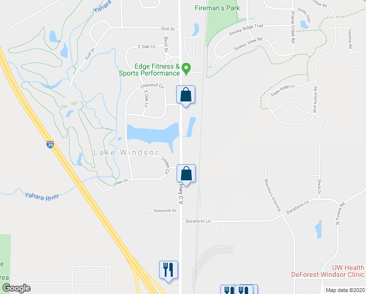 map of restaurants, bars, coffee shops, grocery stores, and more near 6512 Lake Road in Windsor