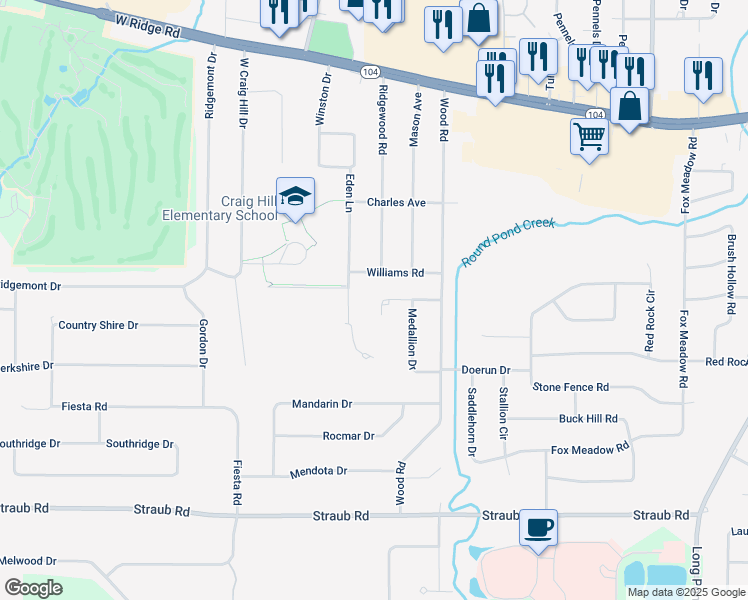 map of restaurants, bars, coffee shops, grocery stores, and more near 94 Medallion Circle in Rochester