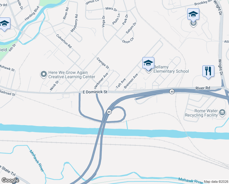 map of restaurants, bars, coffee shops, grocery stores, and more near 6956 East Dominick Street in Rome