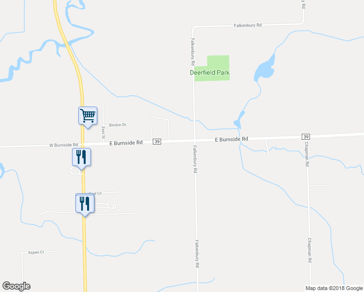 map of restaurants, bars, coffee shops, grocery stores, and more near 216 East Burnside Road in North Branch