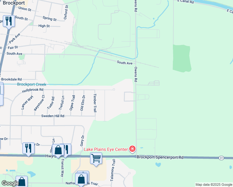 map of restaurants, bars, coffee shops, grocery stores, and more near 253 Hollybrook Road in Brockport