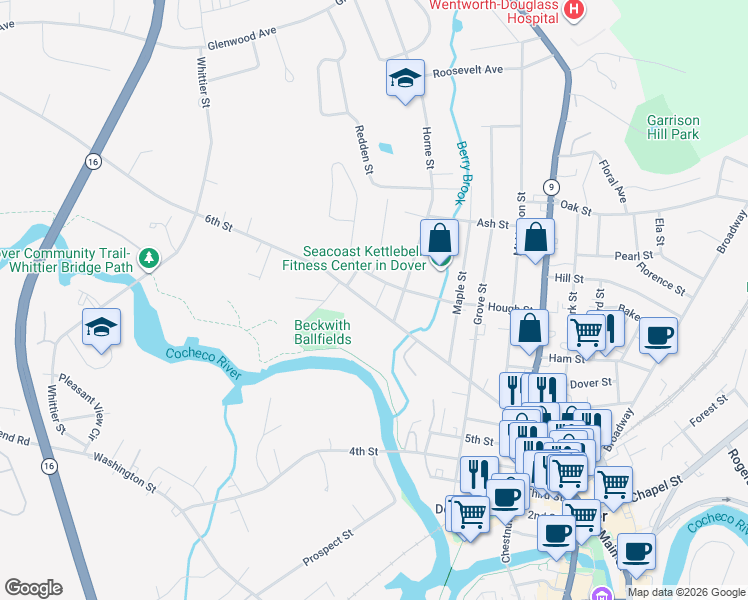 map of restaurants, bars, coffee shops, grocery stores, and more near in Dover