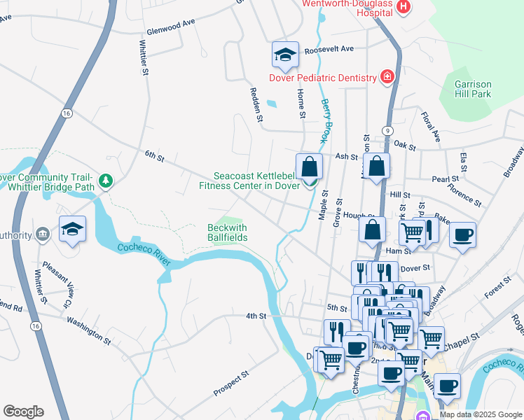 map of restaurants, bars, coffee shops, grocery stores, and more near in Dover