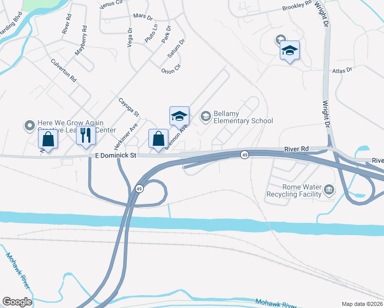 map of restaurants, bars, coffee shops, grocery stores, and more near 7042-7114 E Dominick St in Rome
