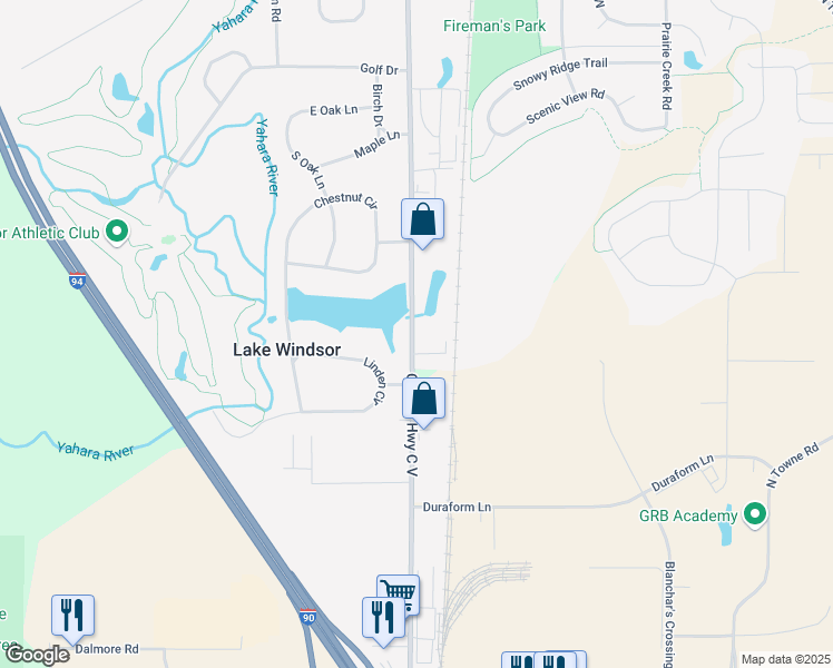 map of restaurants, bars, coffee shops, grocery stores, and more near 6512 Lake Road in Windsor
